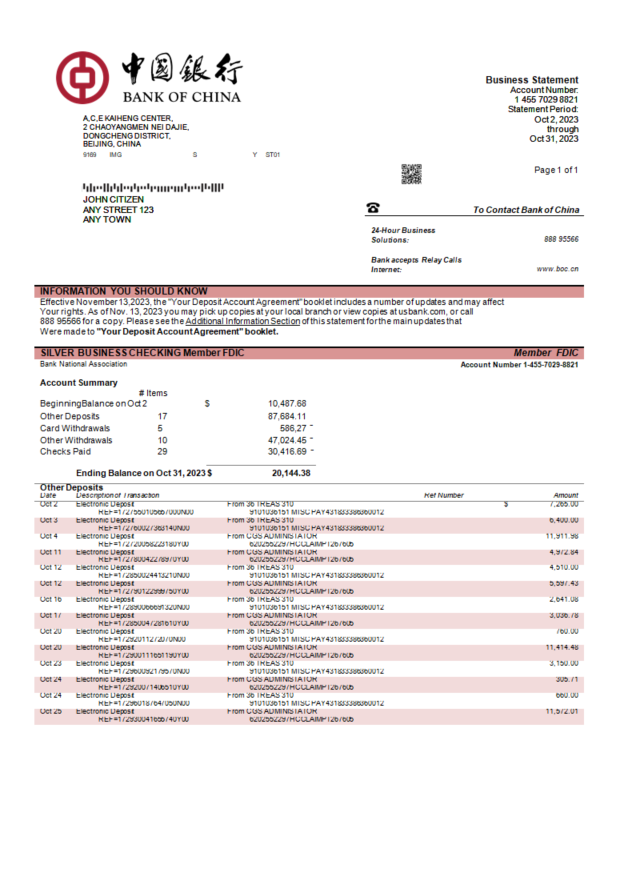 China Business Bank Statement - bstatement.net