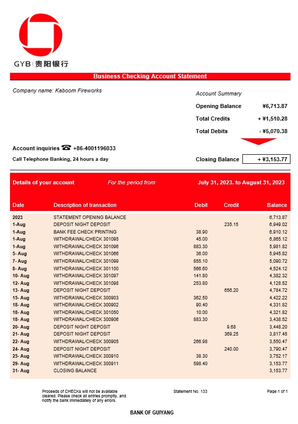China Bank Statement Example China Business Bank Statement - bstatement.net