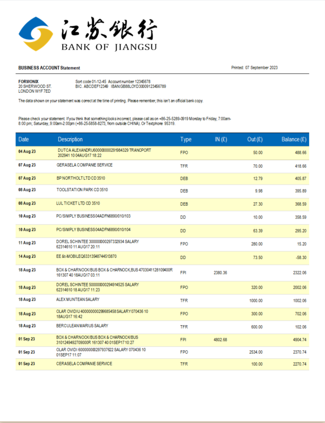 China Business Bank Statement - bstatement.net
