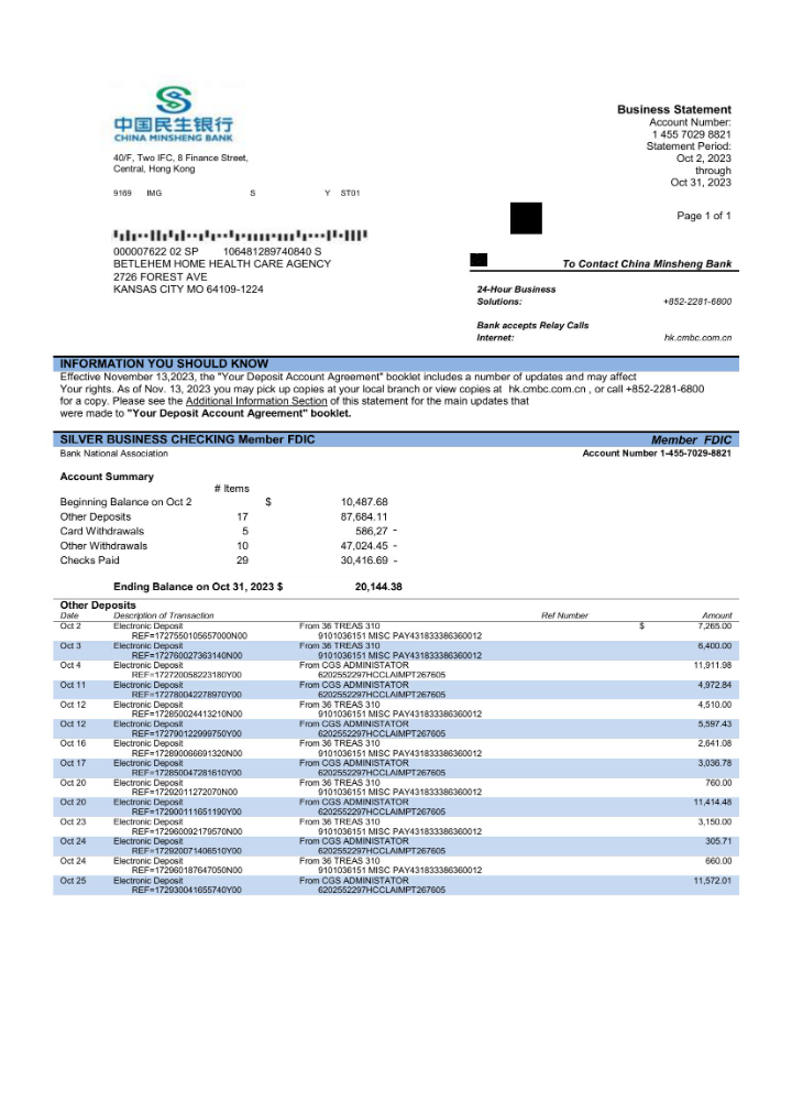 China Business Bank Statement - bstatement.net