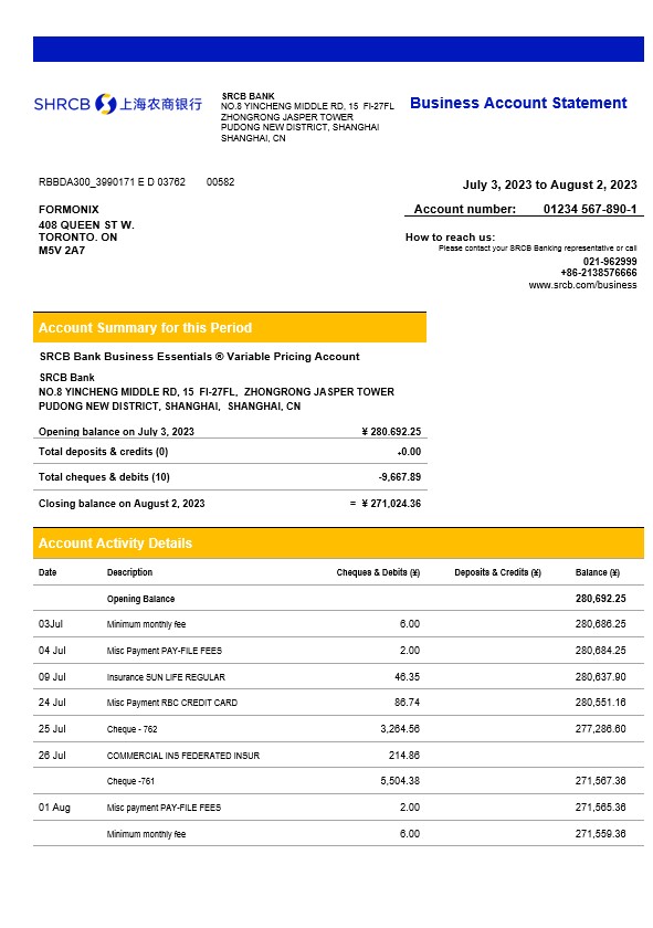 China Business Bank Statement - bstatement.net