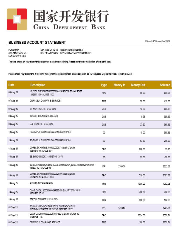 Chinese Development Bank Account Business Statement Template (100% Free ...