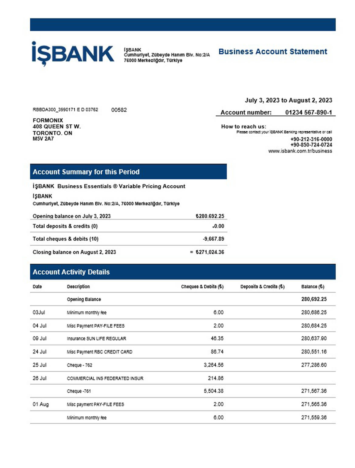  Isbank corporate checking account statement Word and PDF template download template - bstatement.net
